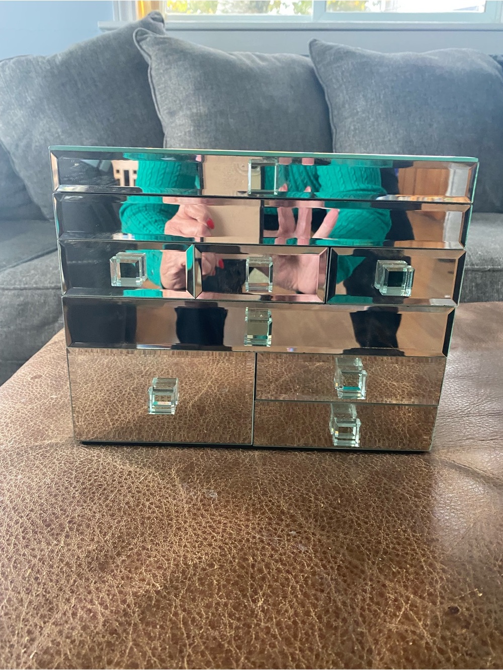 Mirrored Glass Jewelry Organizer - Silver
